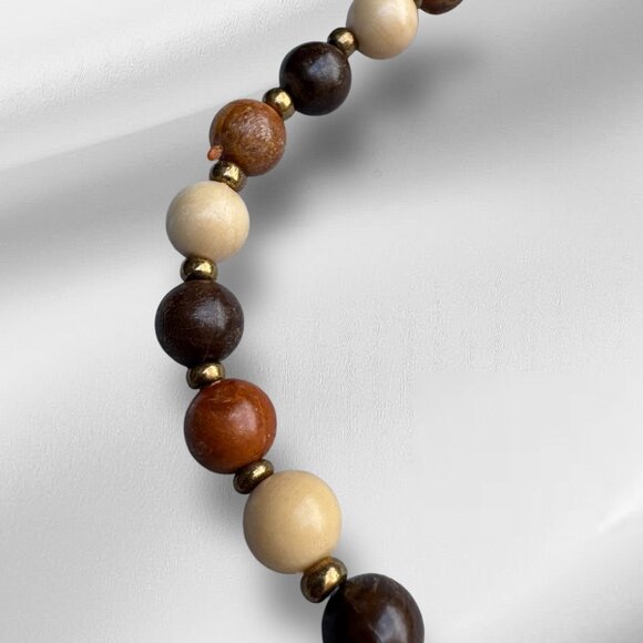 Vintage Wooden Beads Very Long Necklace 3 Tones 55 inches - Picture 6 of 9